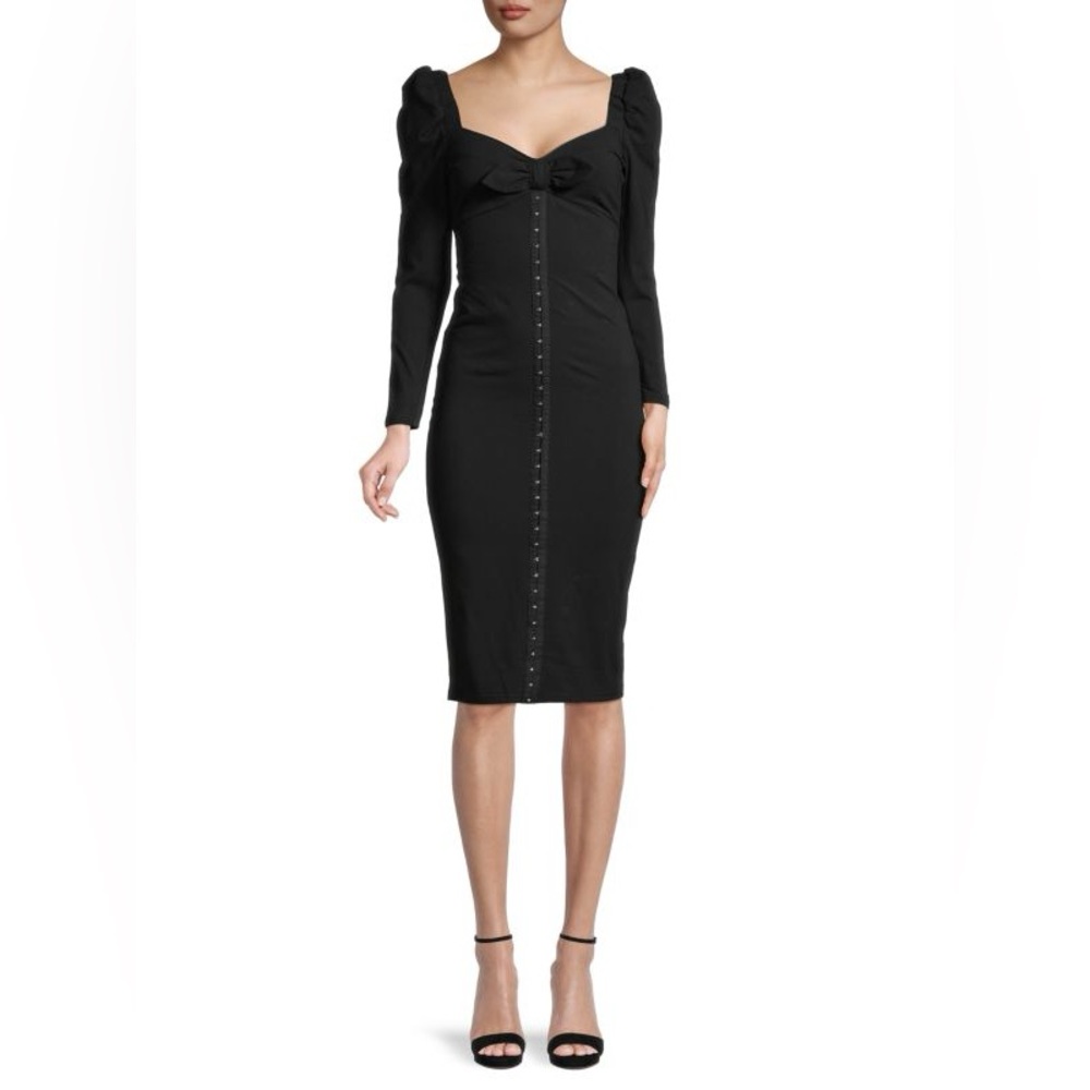 Betsey Johnson Black Bow-Front Fitted Dress